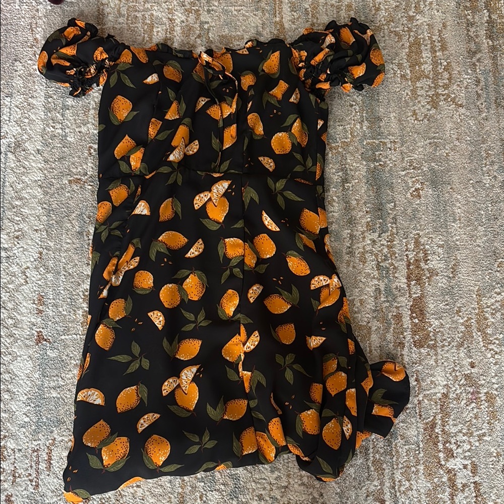 Citrus Delight Off-Shoulder Dress - Black and Orange